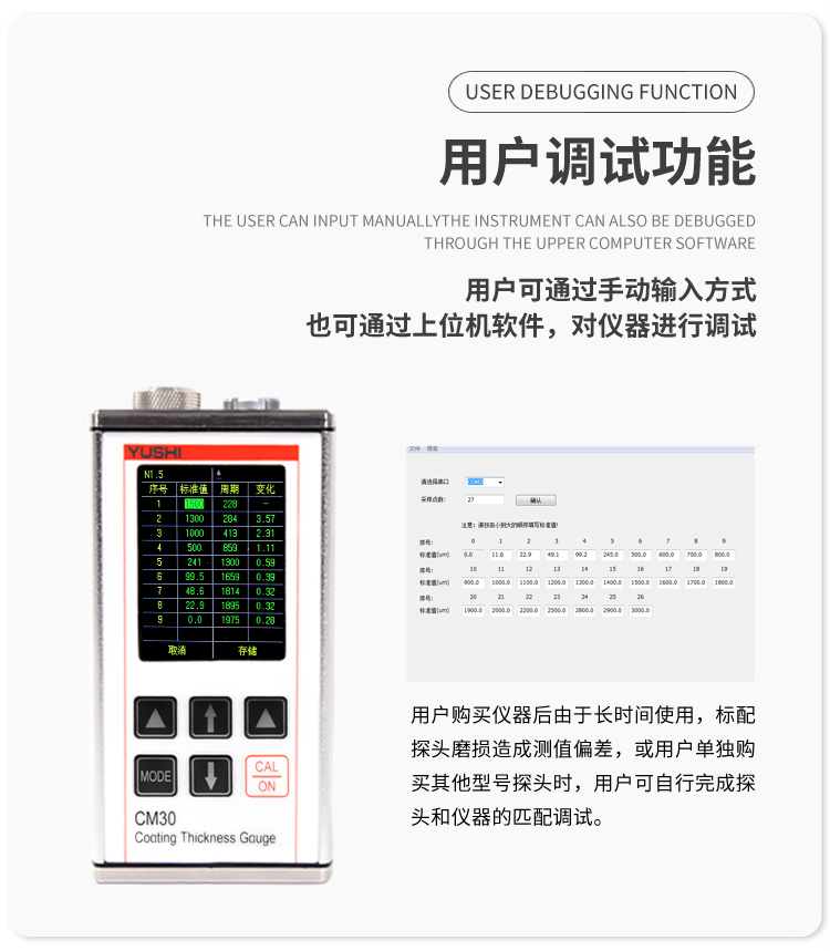 Yushi Pioneer Large Range Coating Thickness Gauge CM30FH is suitable for measuring the SF fiberglass layer of pipeline anti-corrosion coating