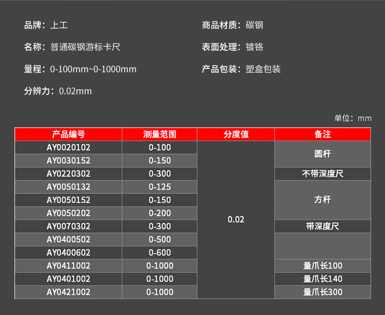 Shanggong Genuine Four Purpose Vernier Caliper Oil Mark Line Caliper 0-150-200-300mm Carbon Steel Oil Mark Caliper