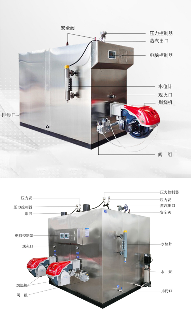 Oil and gas 1500KG steam generator Full automatic heating boiler Integrated food machinery Steam engine