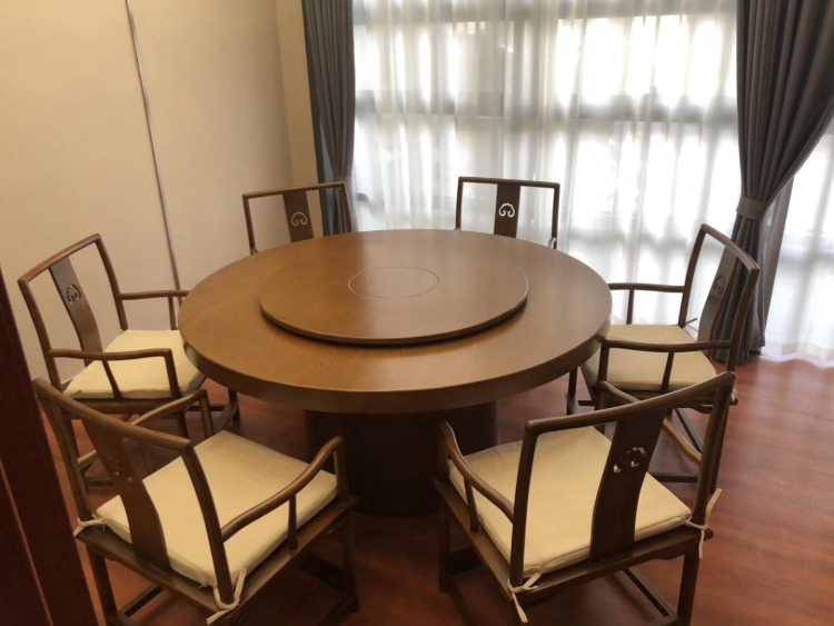 新中式全实木餐桌椅组合轻奢岩板圆桌圆形大理石家用吃饭桌子餐台