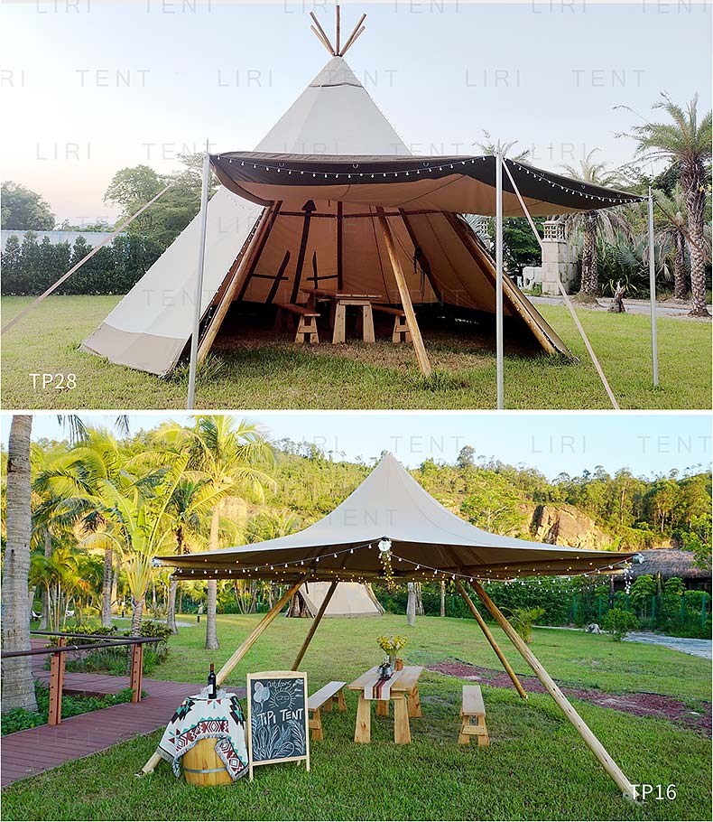 Solid wood outdoor camping site, luxury hotel, tipi tent, solid wood bracket, outdoor activity, party, tent