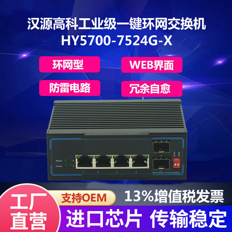 Gigabit 2 optical 4 electrical wide temperature ring network industrial grade management switch network high-definition photoelectric converter