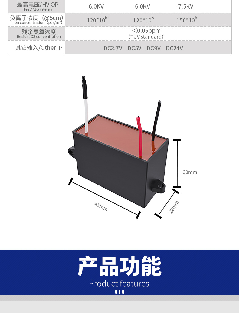 Zechuang customized household Small appliance plasma high concentration anion generator air purifier accessories