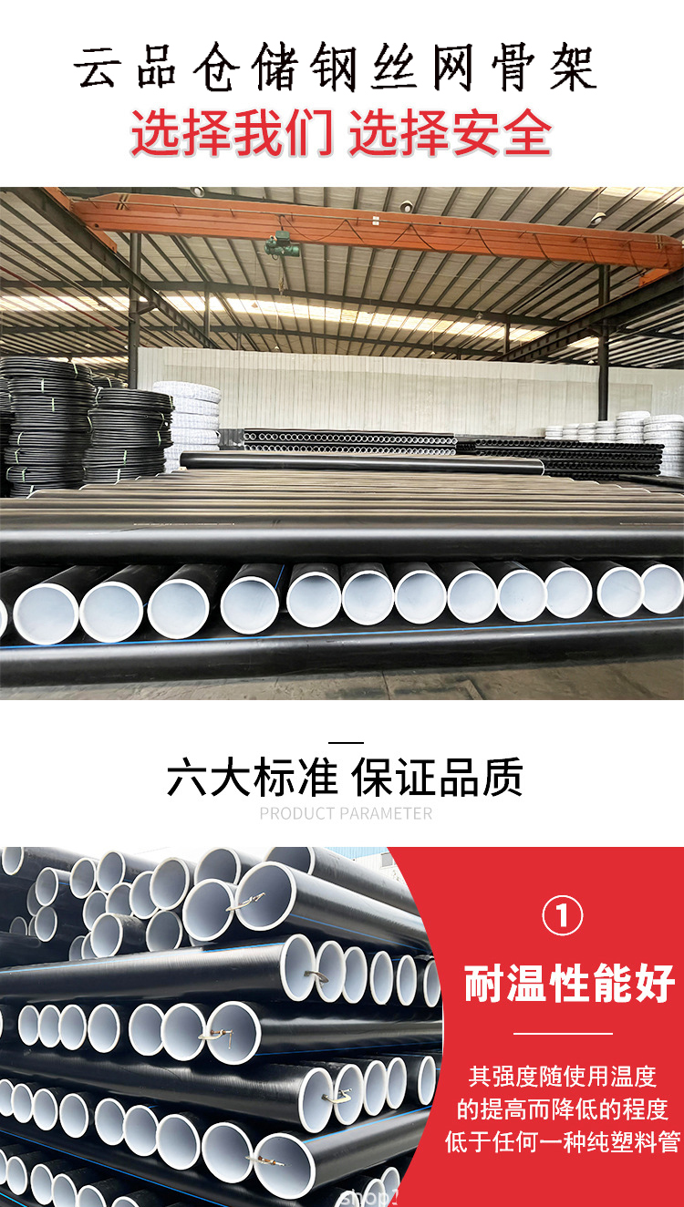 Steel skeleton pressure PE water supply pipeline for fire protection of steel wire mesh composite pipe