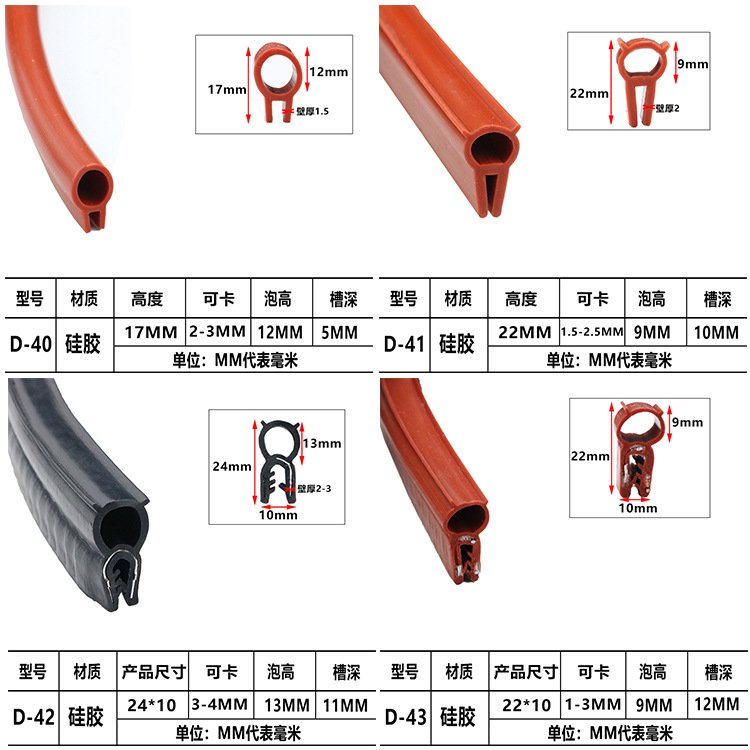 High temperature resistant 280 ° C silicone sealing strip, top foam edge wrapping rubber strip, side foam card slot, U-shaped strip, oven, rubber strip