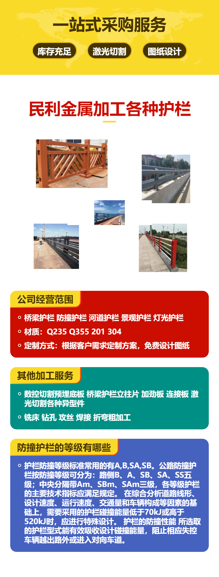 Bridge anti-collision guardrail column, aluminum alloy bracket, lighting landscape, carbon steel spray painting guardrail, river protection guardrail