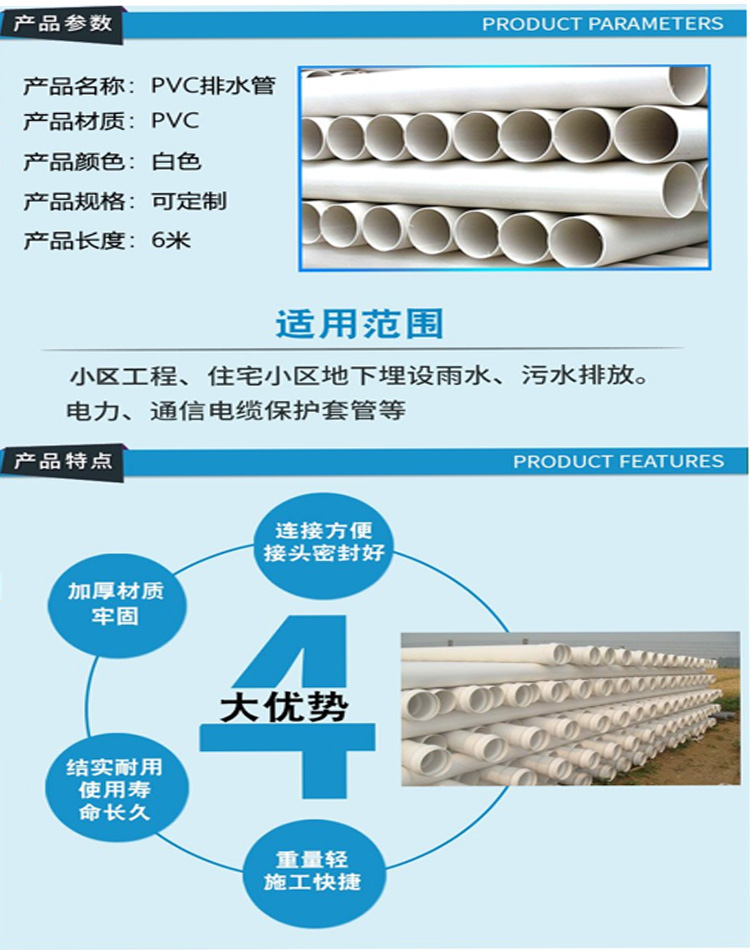 UPVC drainage pipe, PVC U purpose, sewage pipe, PVC rainwater pipe