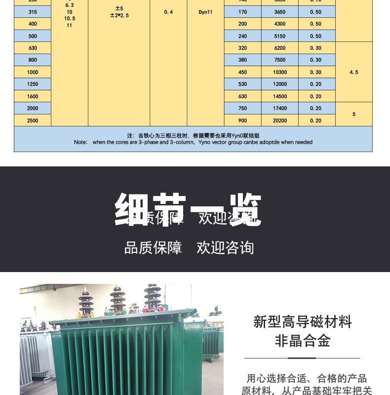 SBH15 amorphous alloy fully sealed 35kV industrial all copper and all aluminum distribution transformer oil immersed type