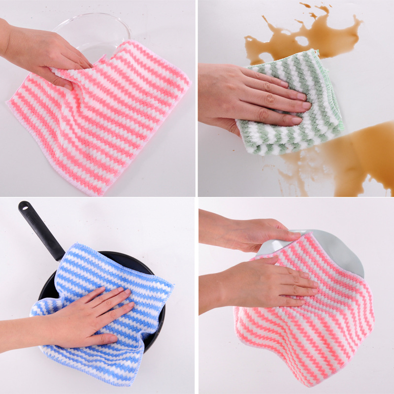 Coral velvet cloth wholesale thickened stripe degreasing and cleaning kitchen supplies, water absorption, bowl wiping, dishwashing cloth