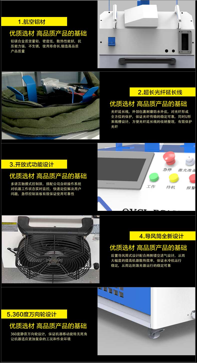 Strong far laser continuous fiber laser cleaning machine for rust and paint removal, steel structure track cleaning, mobile and portable