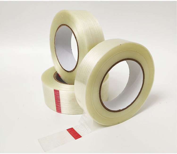 Strong fiberglass tape single-sided striped transparent stretch sealed box fiber tape support customization