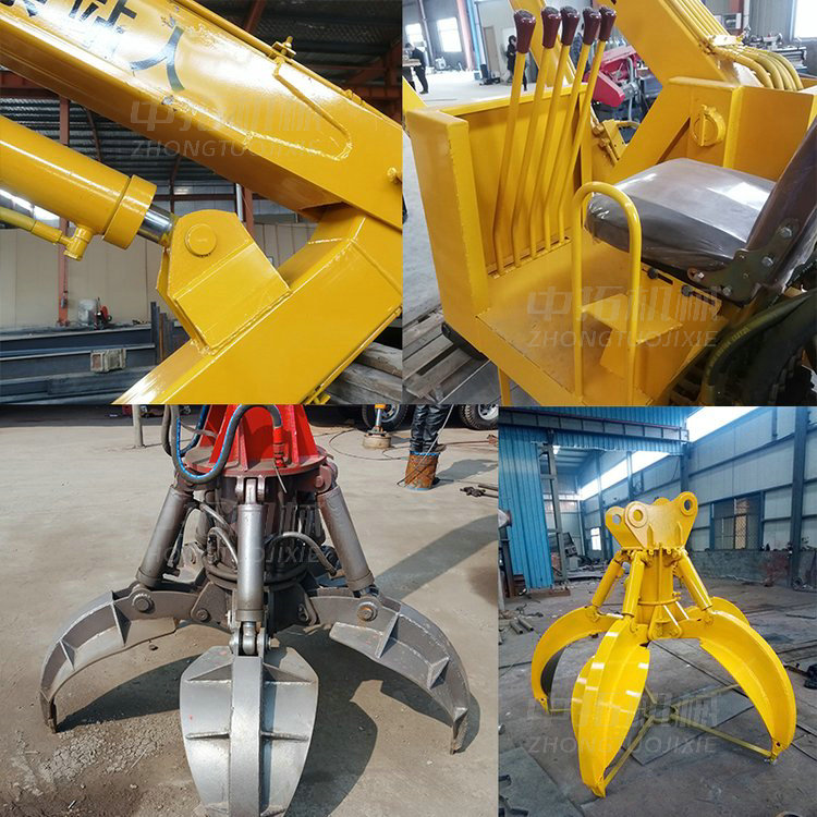 Fixed steel grabbing machine with multi petal plum blossom bucket 3+2 extension, 10 meter drive, luxurious cab with remote control