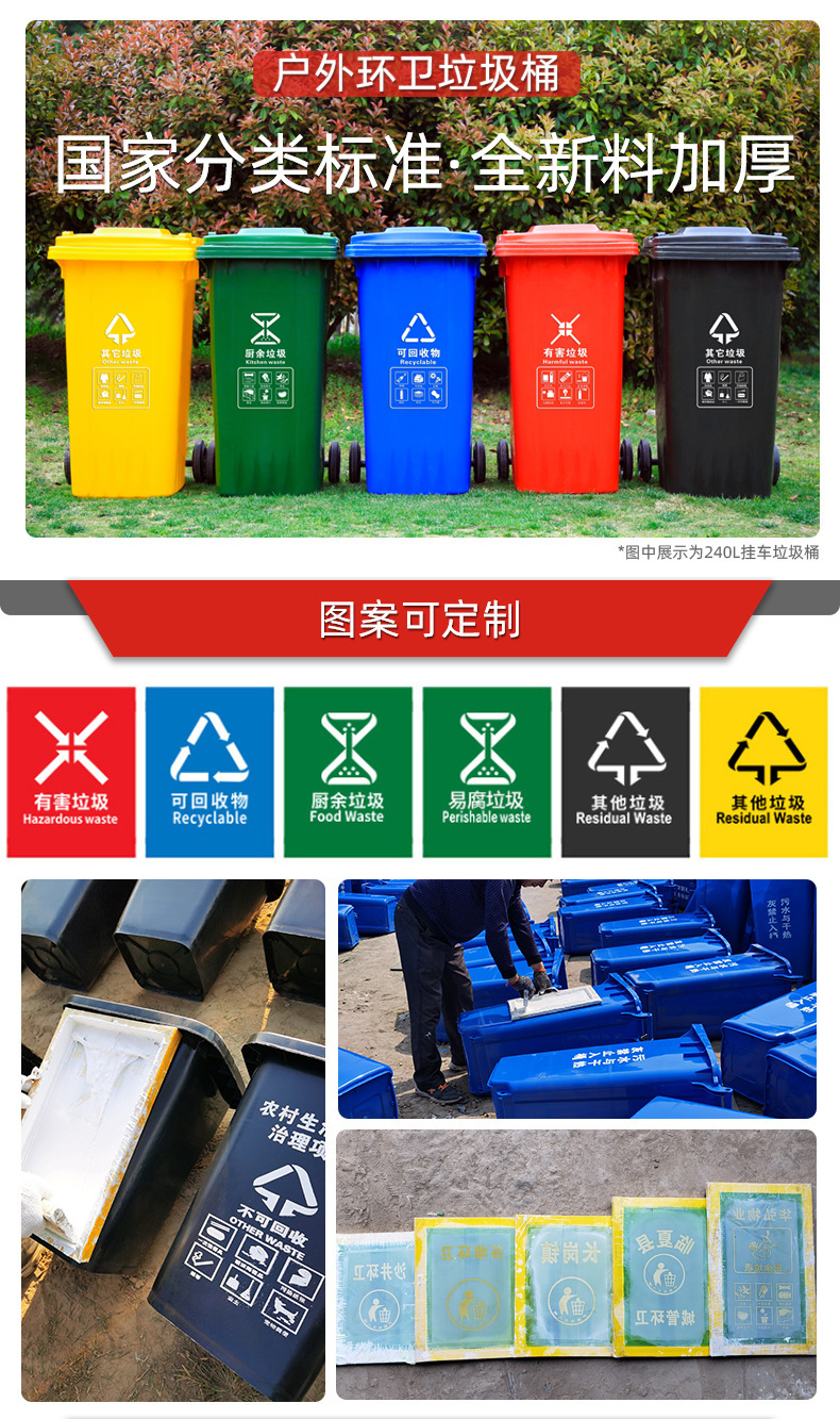 Zhongke Rubber and Plastic 240-liter Plastic Classification Garbage Bin Foot Trash Bin Community Sanitation Thickened Cover