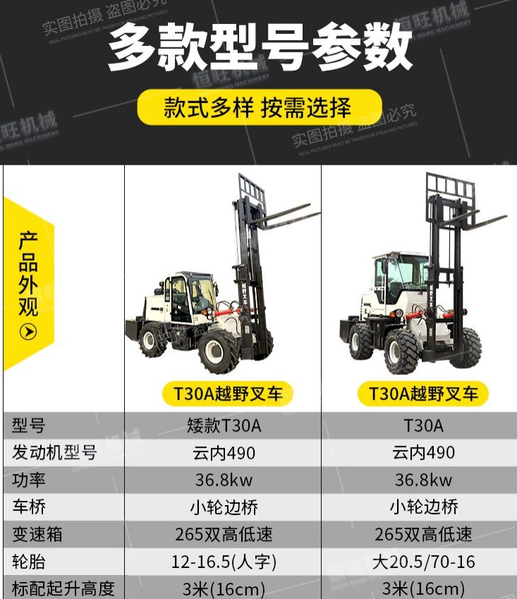 Four wheel drive off-road forklift, 3 tons, 5 tons, 6 tons, side shift forklift, hydraulic loading and unloading, fuel handling, lifting and lowering, multifunctional