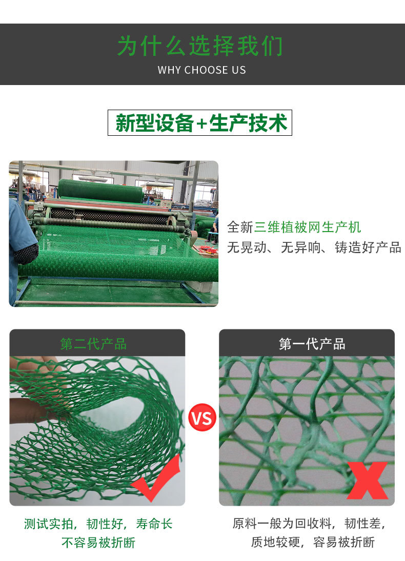 Green 3D Geonet Cushion for River Slope Protection, Vegetation Net Fixed U-shaped Nail for Soil and Water Protection