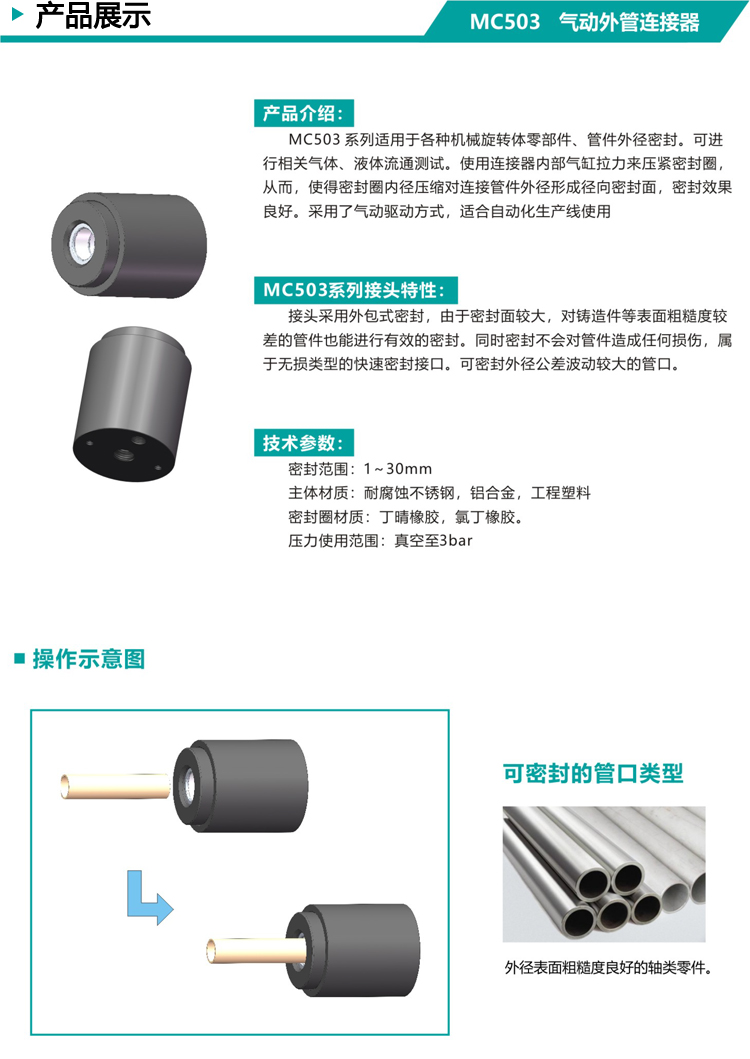 Mecado Pneumatic External Pipe Connector Non destructive Quick Joint Automatic Sealing Manufacturer Direct Supply Customizable