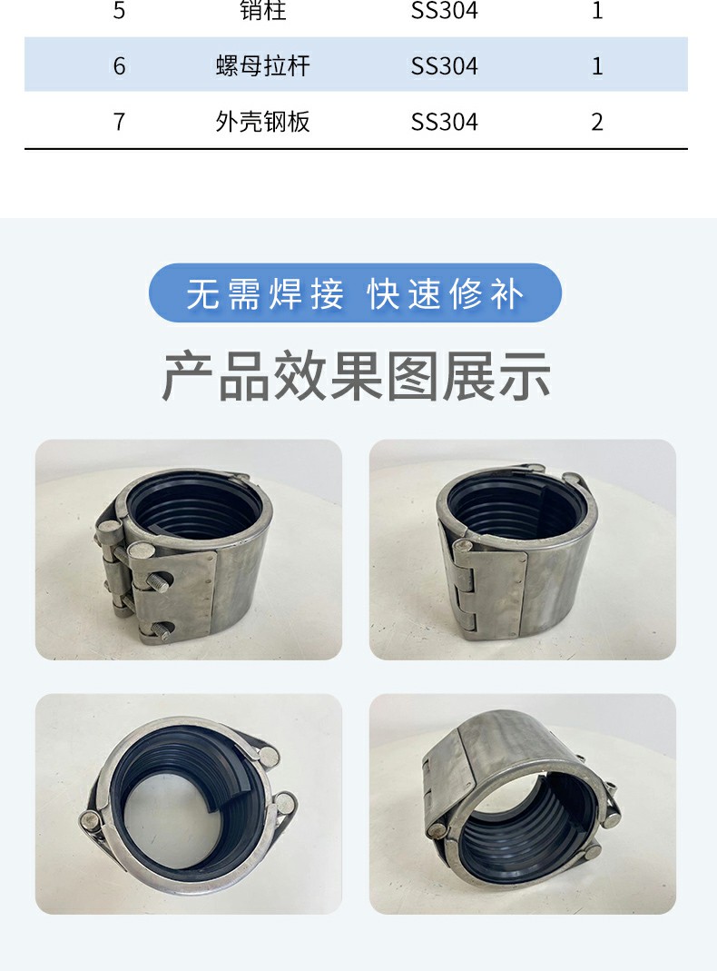 Hongfu Pipe Industry Stainless Steel Elongated Pipeline Repairer Pipeline Repair Stopper Haff Section