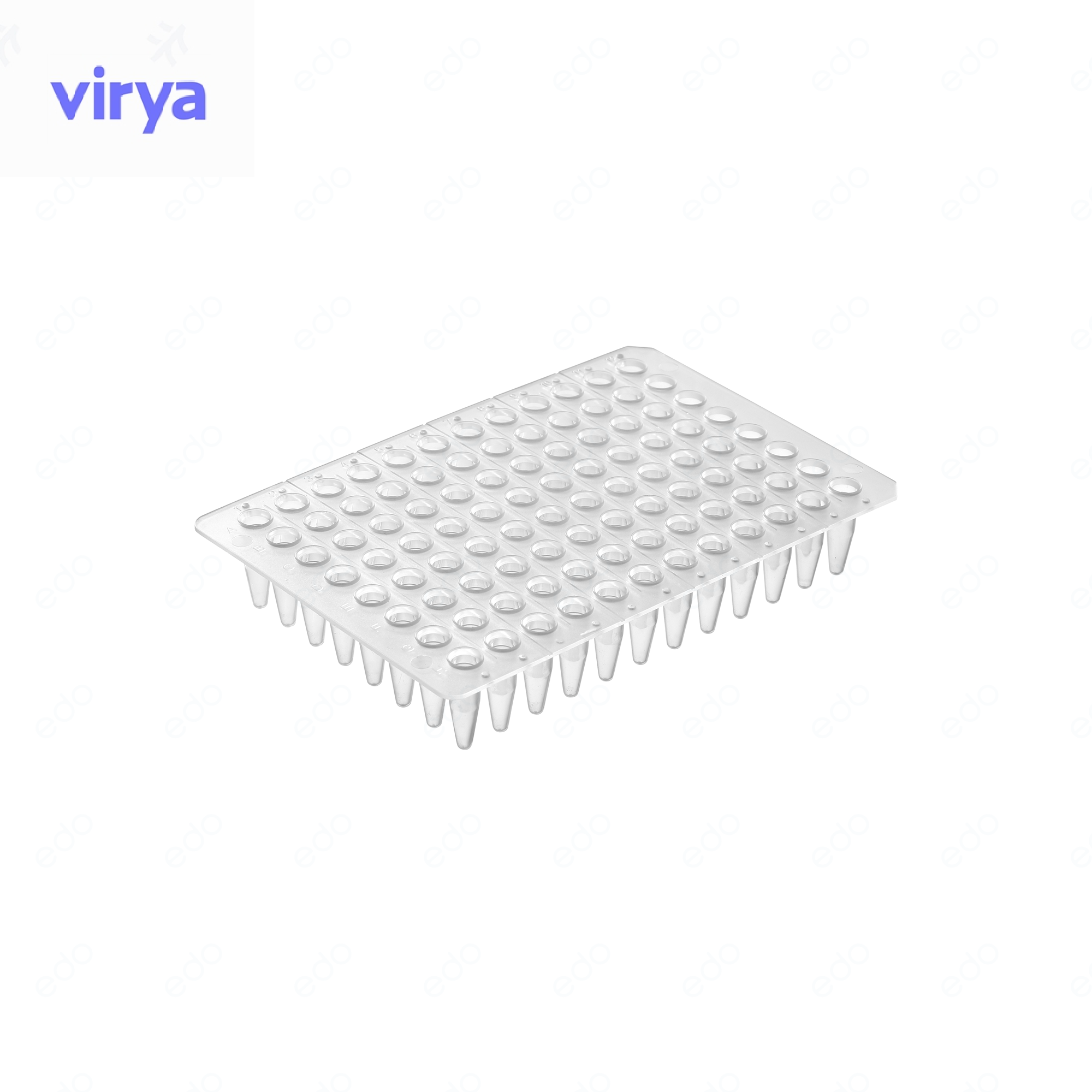 Virya 0.1ml 96 well PCR board without skirt, transparent, 10 pieces/pack, 5 bags/box 3320101