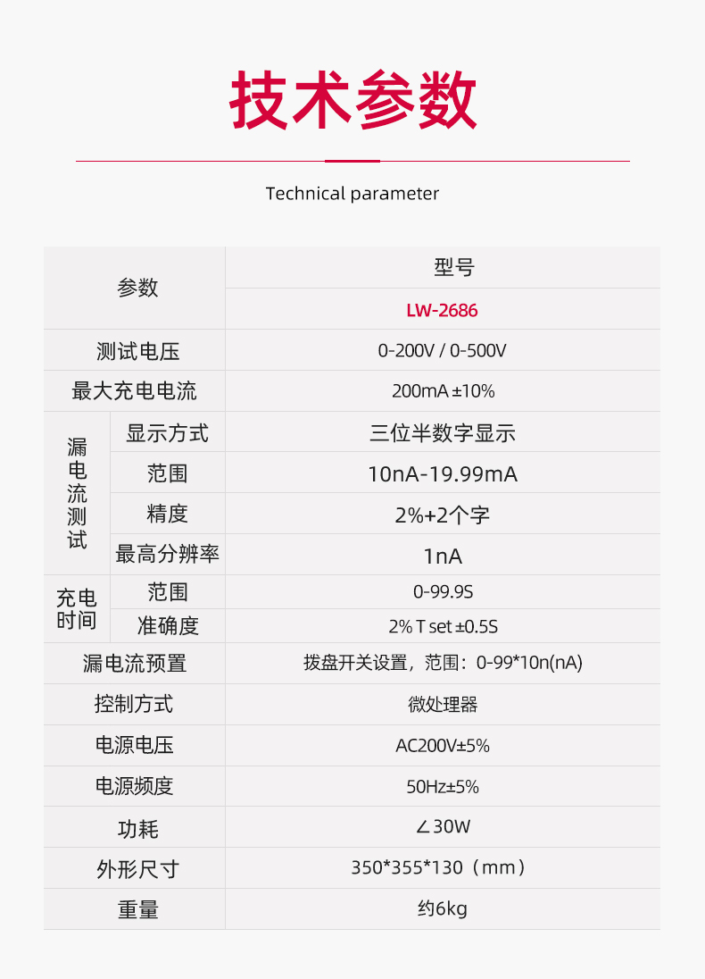 LW-2686 Longwei Instrument Electrolytic Capacitor Withstand Voltage and Leakage Current Tester LW2686