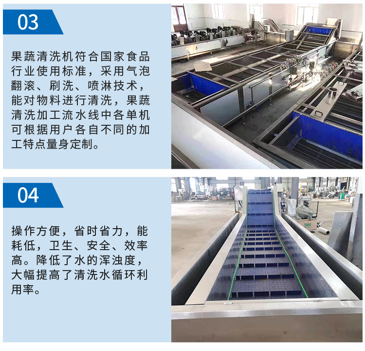 Green vegetable and fungus cleaning machine, wool bean pod cleaning, blanching, air drying processing assembly line, high-pressure spray bubble cleaning machine