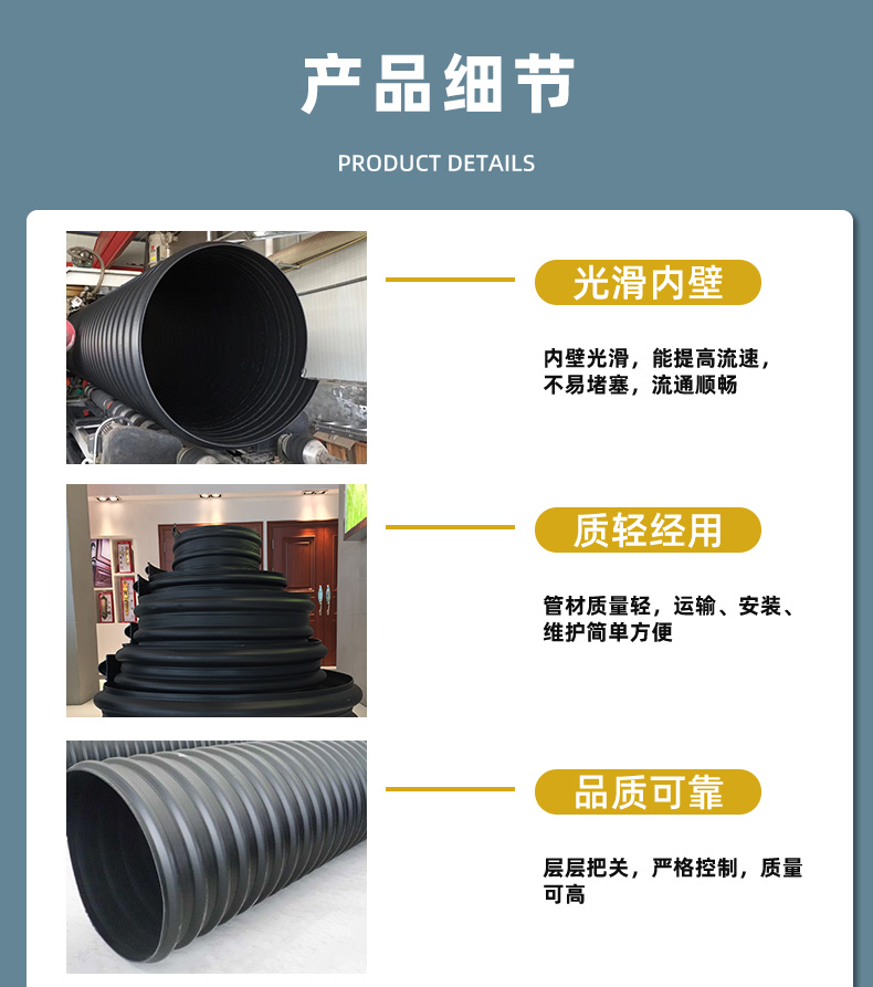 Lianplastic steel strip reinforced winding double wall corrugated pipe drainage and sewage discharge SN12.5 DN300