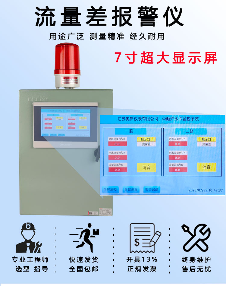 Intermediate frequency furnace alarm device inlet and outlet cooling water detection system differential flow rate pressure temperature alarm instrument