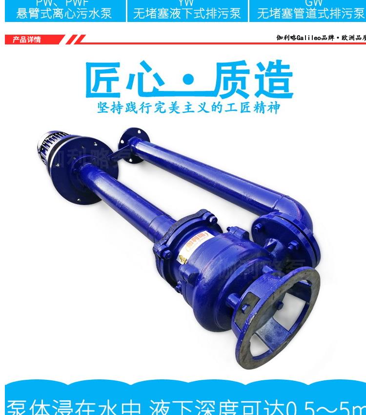 YW stainless steel double pipe sewage vertical long shaft non clogging sewage submerged pump Galileo brand