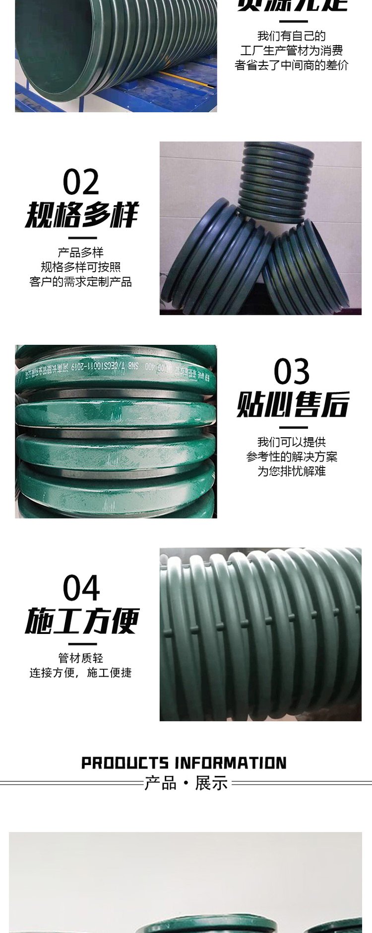 Chengdu 800MPVE co mixed double wall corrugated pipe HDPE drainage pipe network renovation buried pipe