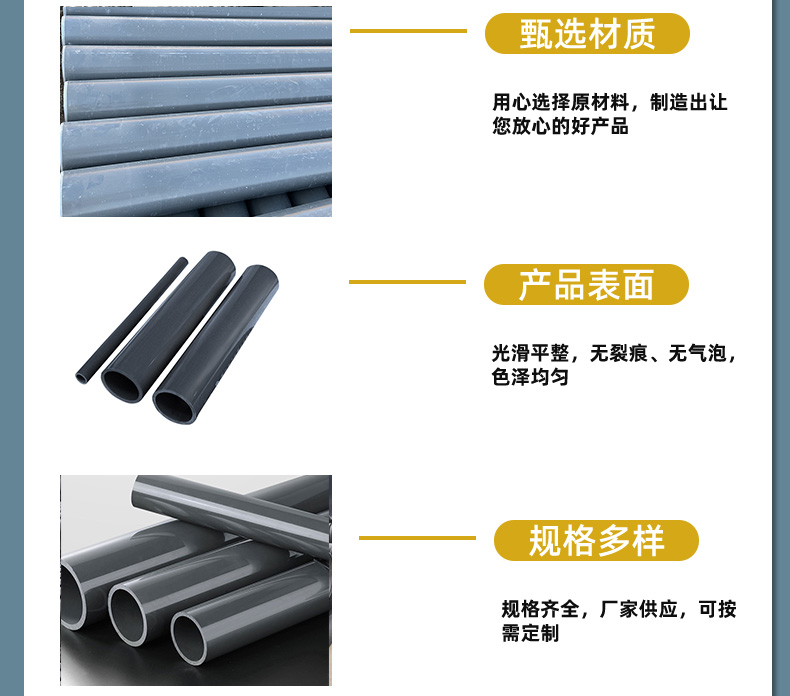 National standard UPVC chemical pipe with salt alkali resistance and corrosion resistance meets national testing. PVC farmland irrigation thickened round pipe