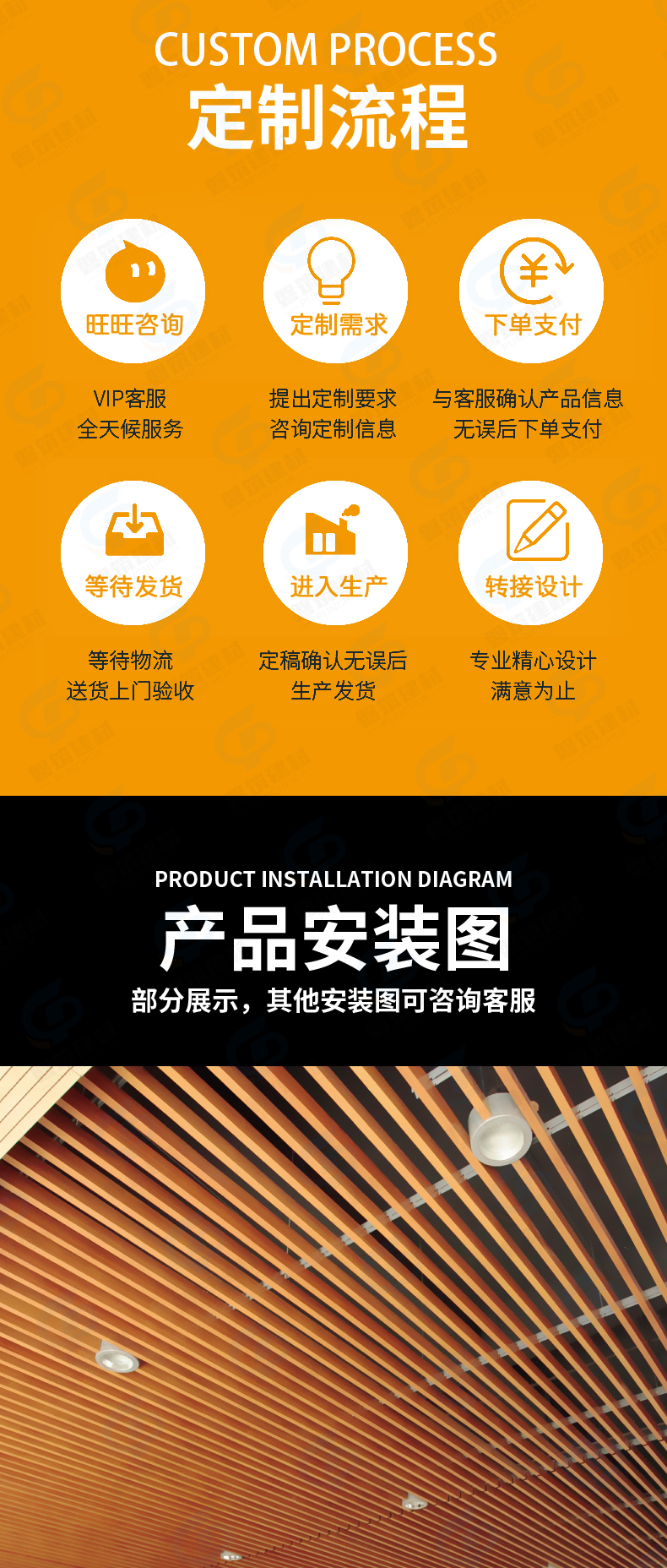 Panzhu Engineering Sales Department Shopping Mall Ceiling Grille Aluminum Square Pipe Ceiling Club Imitation Wood Grain Aluminum Square Tong Customization