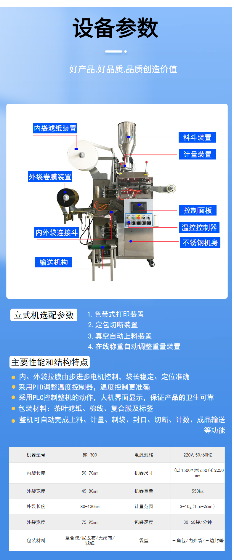 Quantitative packaging machine for tea bags Inner and outer tea bag packaging integrated machine