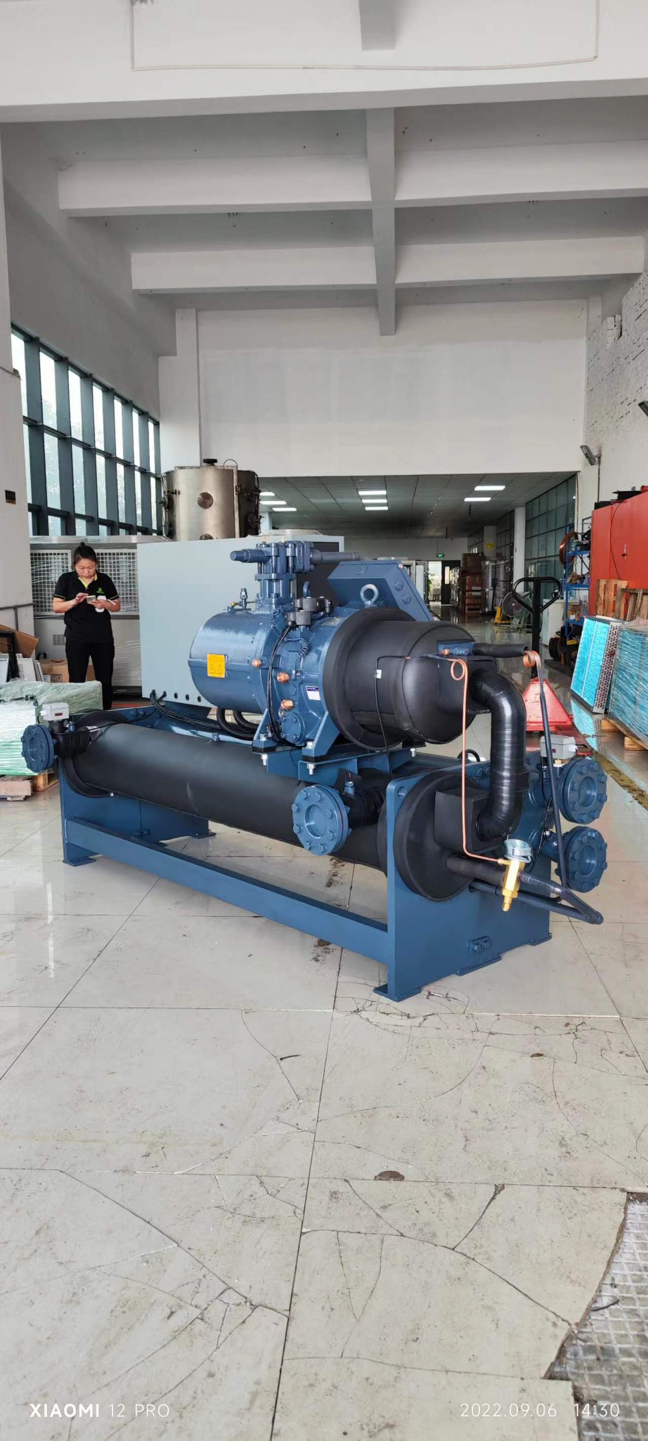 Water cooled screw chiller, 60 horsepower chiller, open refrigeration unit