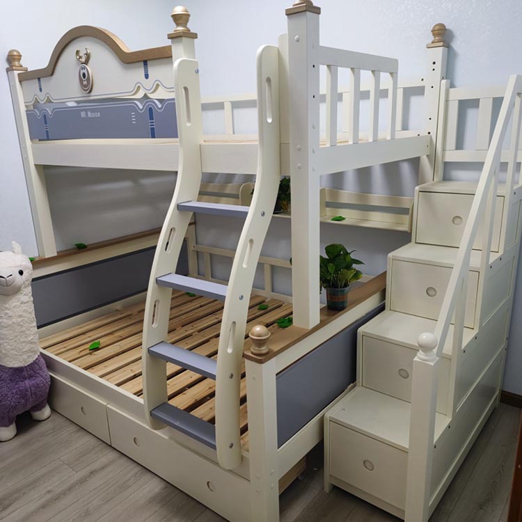 Children's room high-end solid wood furniture customization factory oak overall wardrobe design bedroom up and down bed v0045