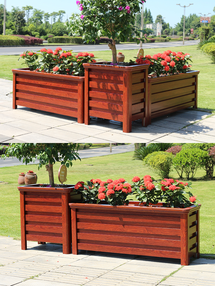 Xinchun manufacturer customizes outdoor anti-corrosion wooden flower racks, wooden flower boxes, municipal road landscape combination flower pots