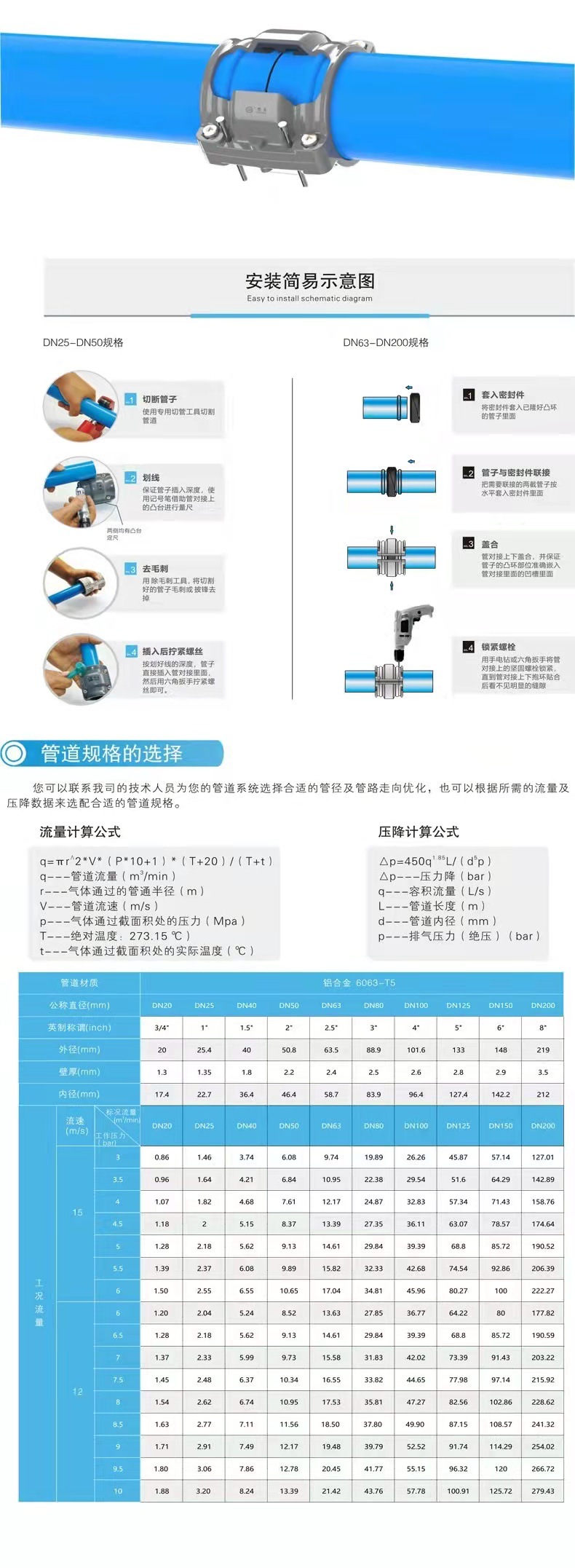 Manufacturer of aluminum alloy pipes for super pipeline air compressors for compressed air in Taijie factory workshop