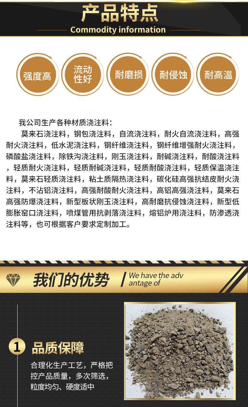 Shengzhong's high-strength anti-seepage, acid resistance, and temperature resistance castable materials have good performance in kilns, high temperature resistance, and corrosion resistance