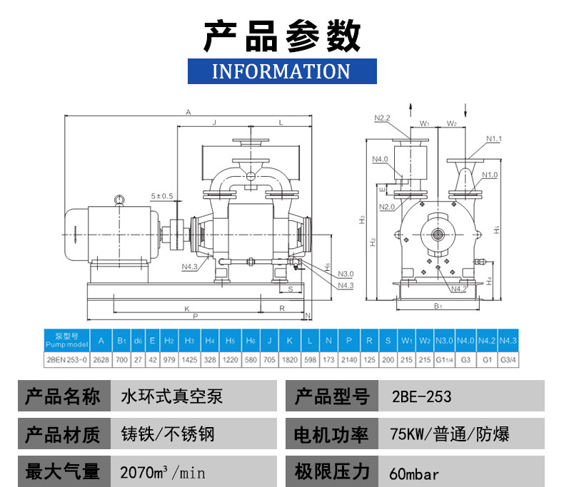 Lianquan Quality Assurance 2BE253 Belt Type Water Ring Vacuum Pump 2BE-153 Vacuum Pump