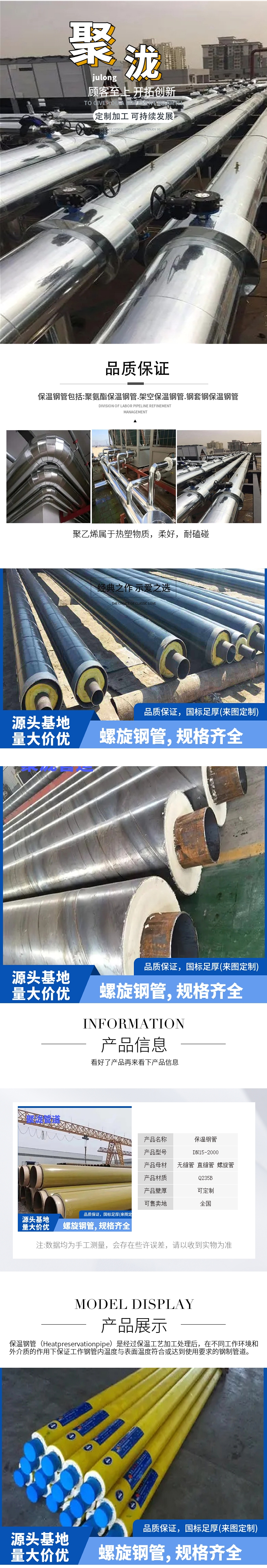 Steam insulated steel pipe, fiberglass wrapped insulation pipe for urban thermal construction, Julong DN600