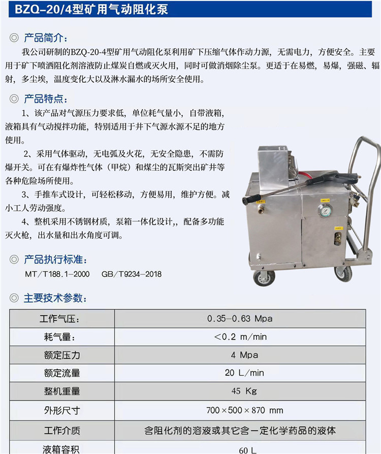 Mining pneumatic resistance pump BZQ20/4 inhibitor injection pump is easy to install, compact in structure, and lightweight