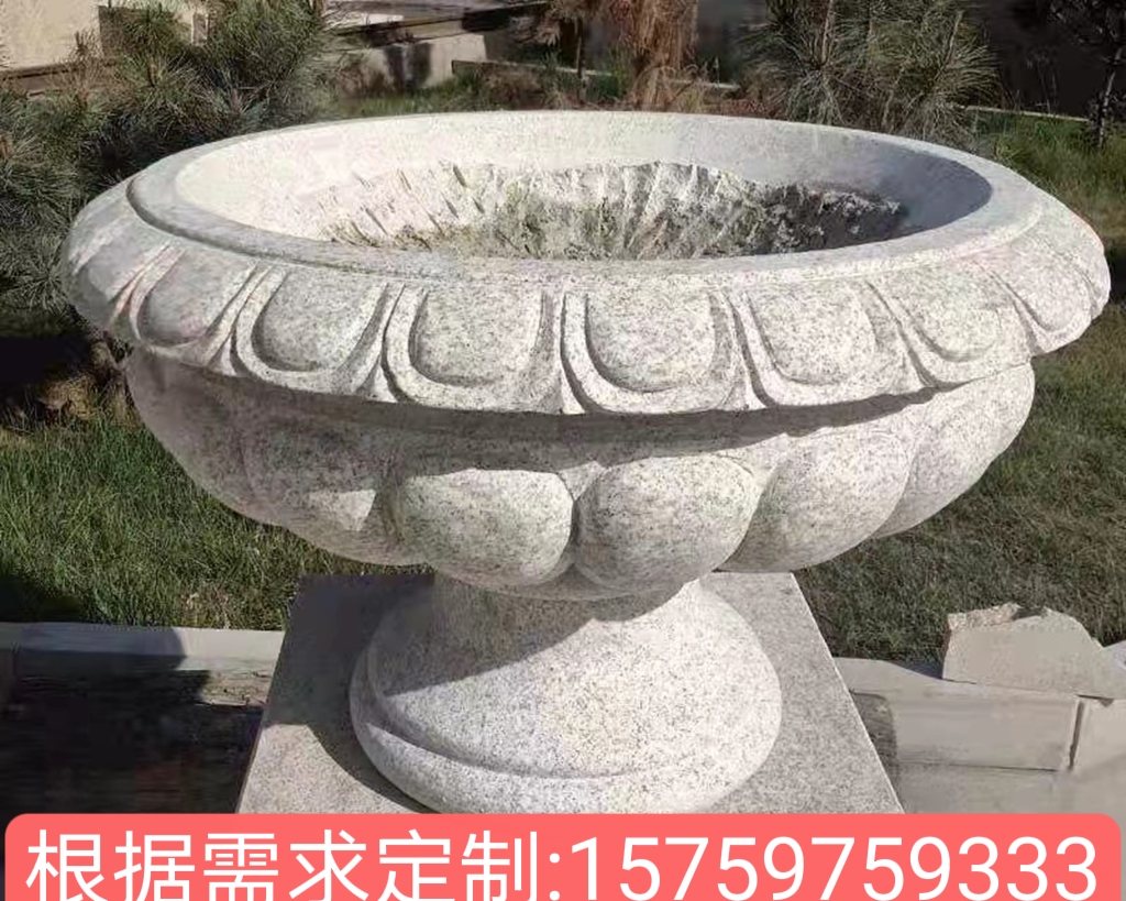 Customized processing of granite yellow rust stone flower pot, European style stone carving flower bed, garden villa, courtyard stone pot