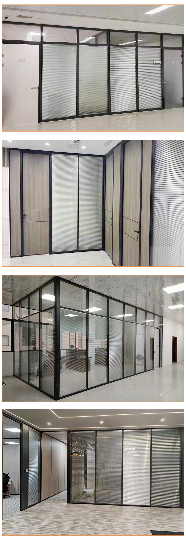 Xinchengda Customized Glass Partition Office Sound Insulation Tempered Glass Wall Aluminum Alloy Double Layer Louver Screen