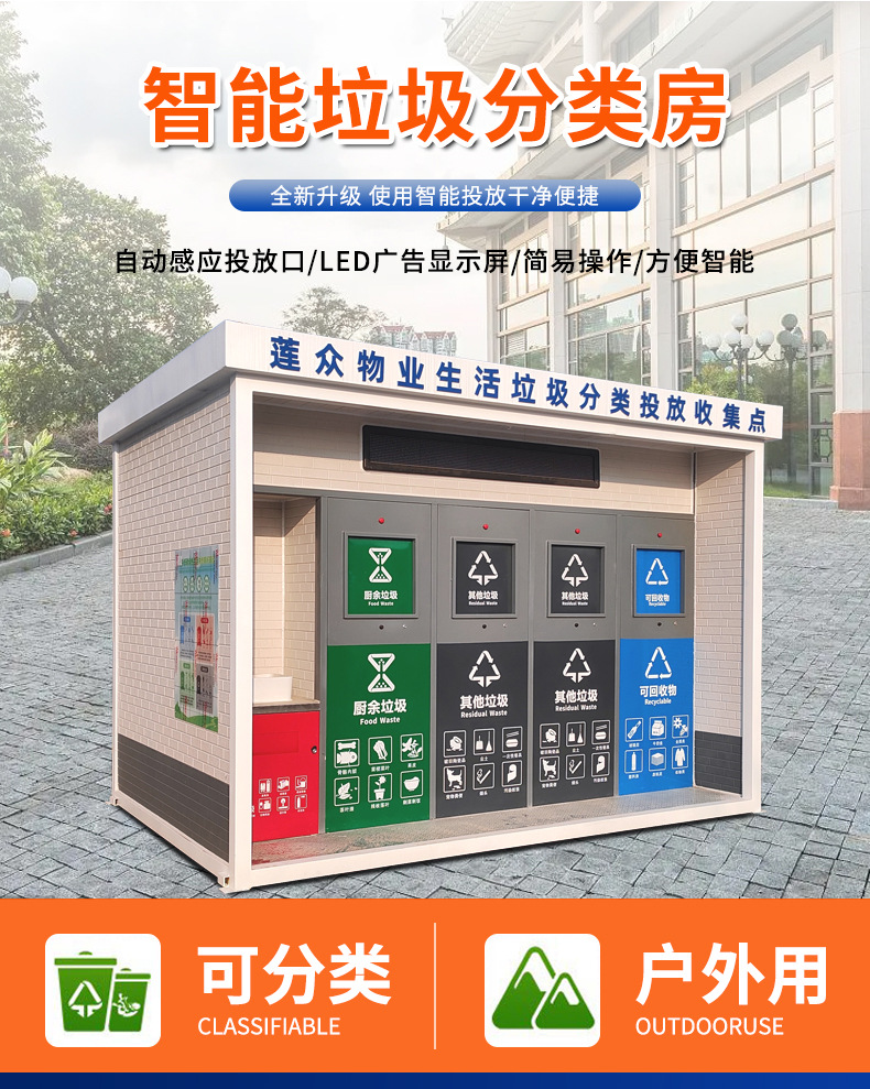 Qiruida Factory Garbage Room Sanitation Collection Booth Outdoor Community Intelligent Waste sorting Bin Domestic Garbage Posthouse