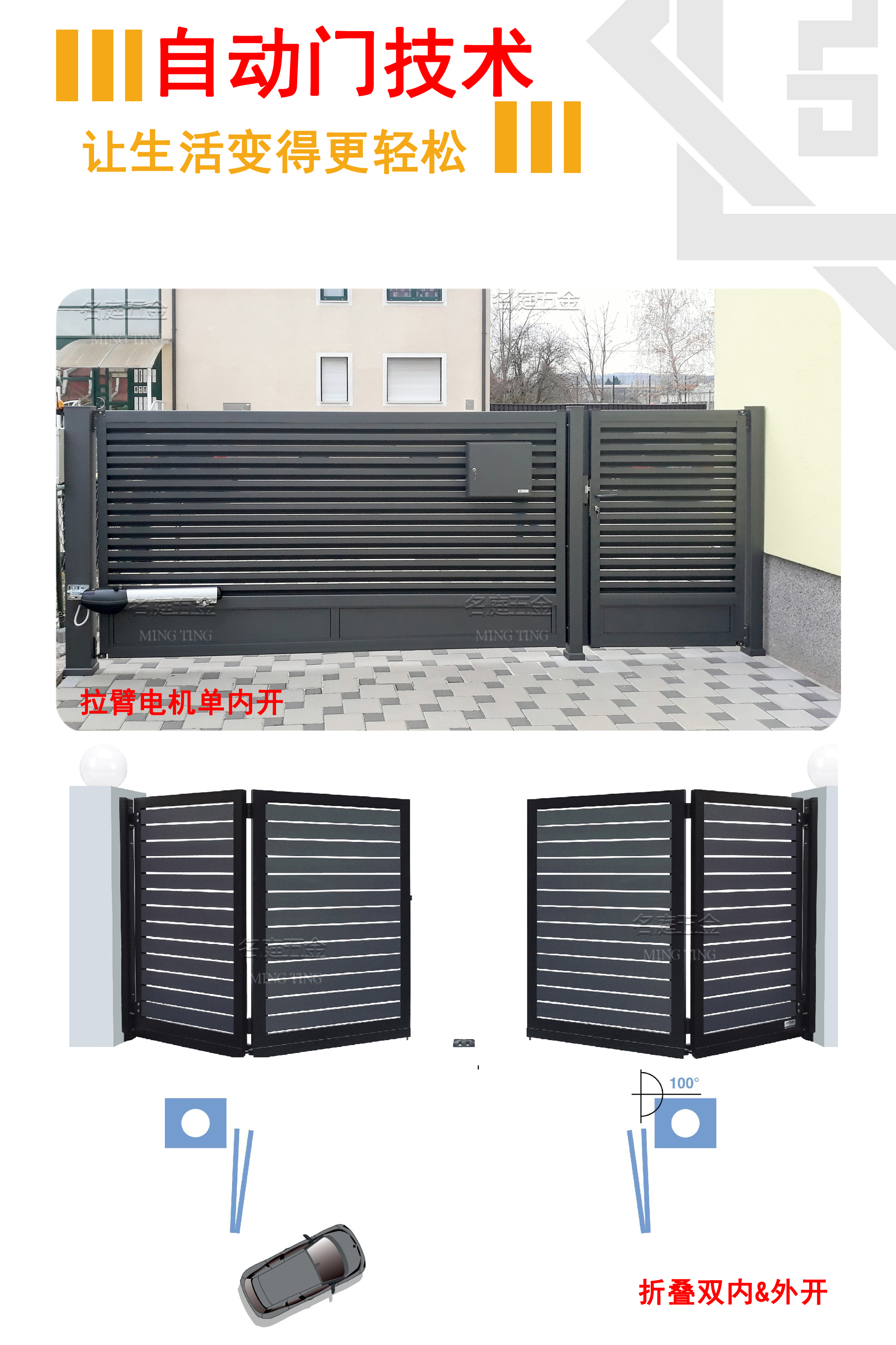 Mingting Modern Style Courtyard Sliding Door Intelligent Electric Vehicle Entry and Exit Sensing Door New Style