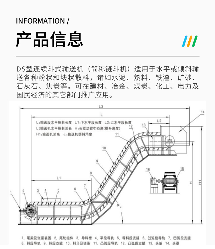 Chain bucket machine Guanrong mechanical conveying of limestone, cement, clinker, gypsum, and lump coal