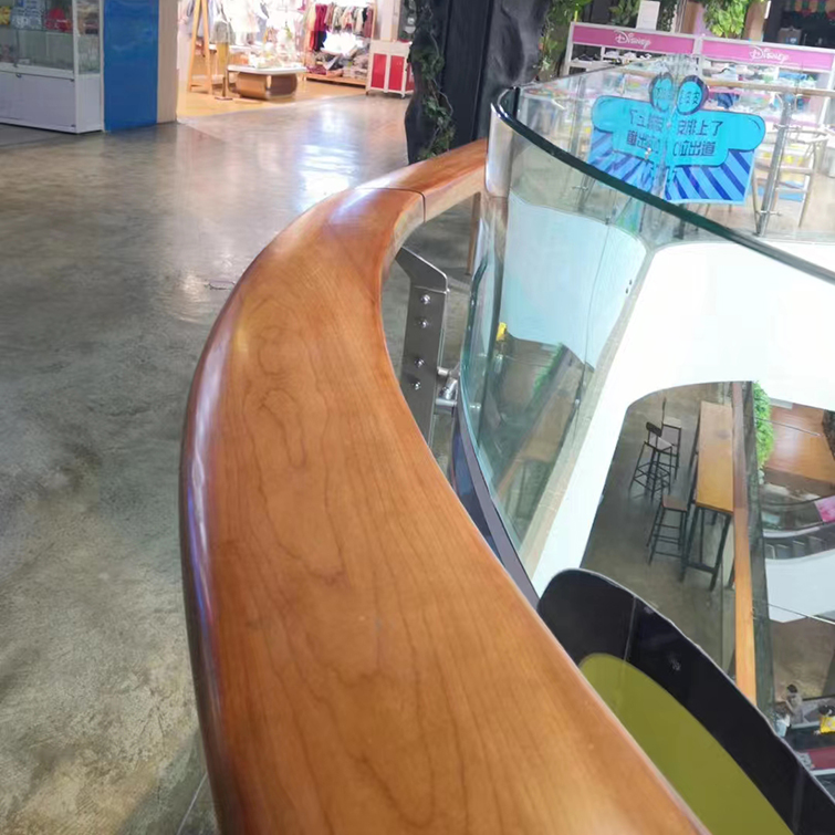 Wood grain polymer PVC horseshoe circular hot bending resin wall staircase handrail customized by the manufacturer