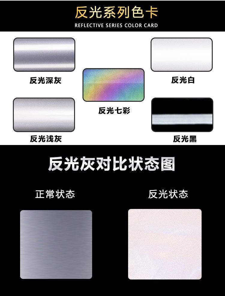 Customized high brightness lettering film, reflective gray heat transfer printing, seven color reflective strip hot stamping film, dazzling new product PU hot stamping film