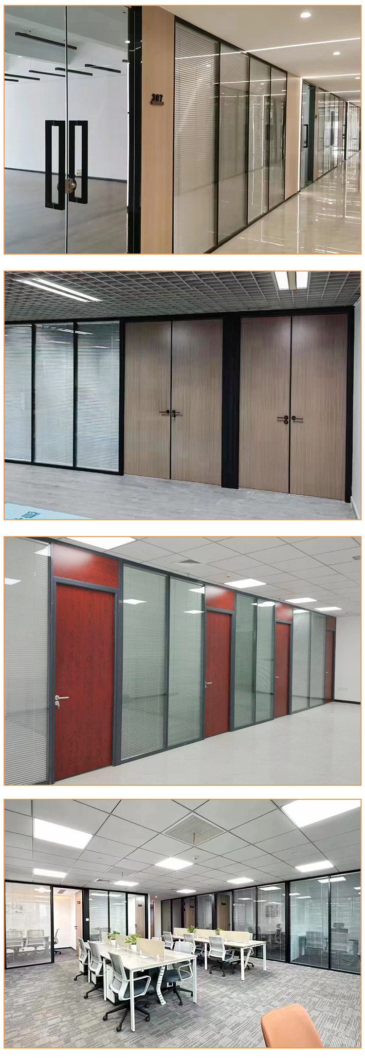 Xinchengda Customized Glass Partition Office Sound Insulation Tempered Glass Wall Aluminum Alloy Double Layer Louver Screen