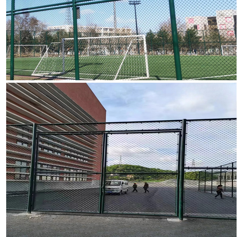 Installation of sports field fence with plastic coated iron wire mesh Manufacturer of sports field hooked guardrail net