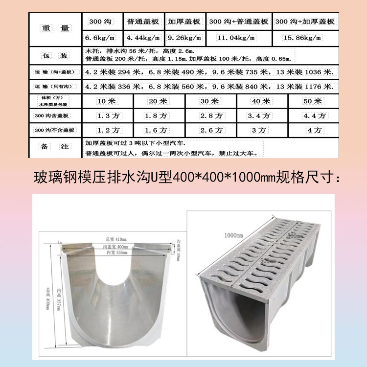 Jiahang fiberglass drainage ditch U-shaped groove is easy to install composite material pressure molded products