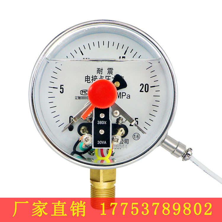 Double pointer digital display shockproof pressure gauge YB-100 factory chemical specialized pressure measuring instrument